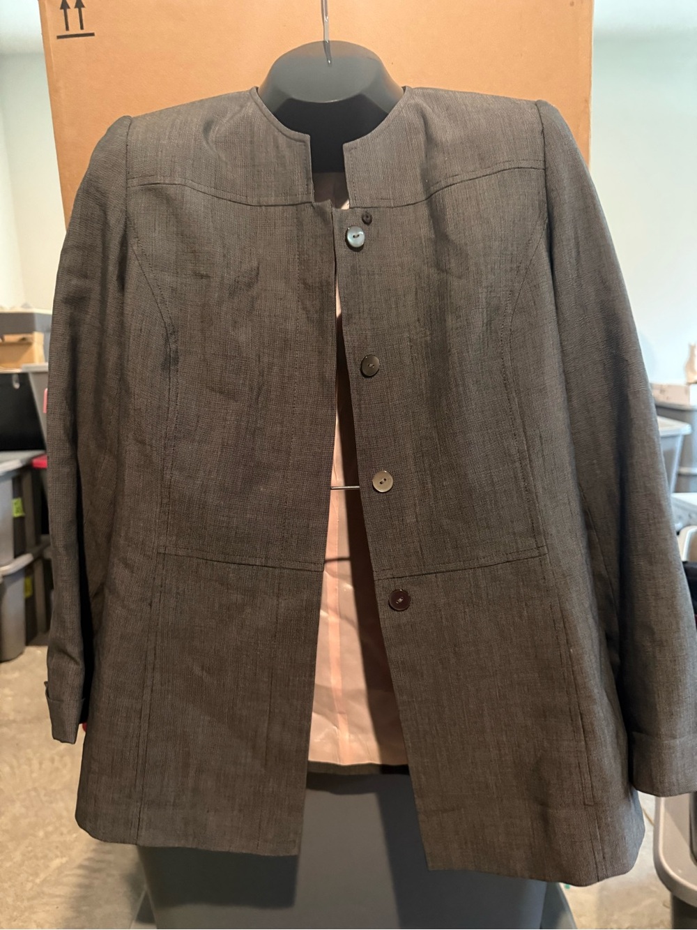 Classic Collarless Gray Women's Blazer - Tailored Jacket p65